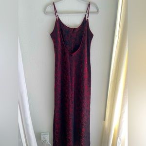 Vintage Valerie Stevens Red Metallic Slip Side Slit Low Back Maxi Dress L